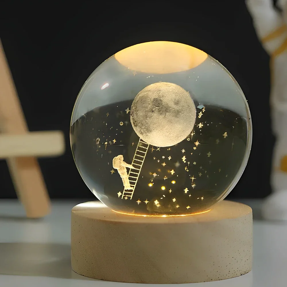 Night Light Crystal Ball 3D Planet Engraved LED Table Lamp - Image 7