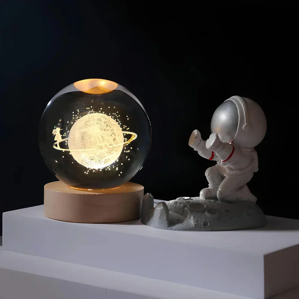 Night Light Crystal Ball 3D Planet Engraved LED Table Lamp - Image 9