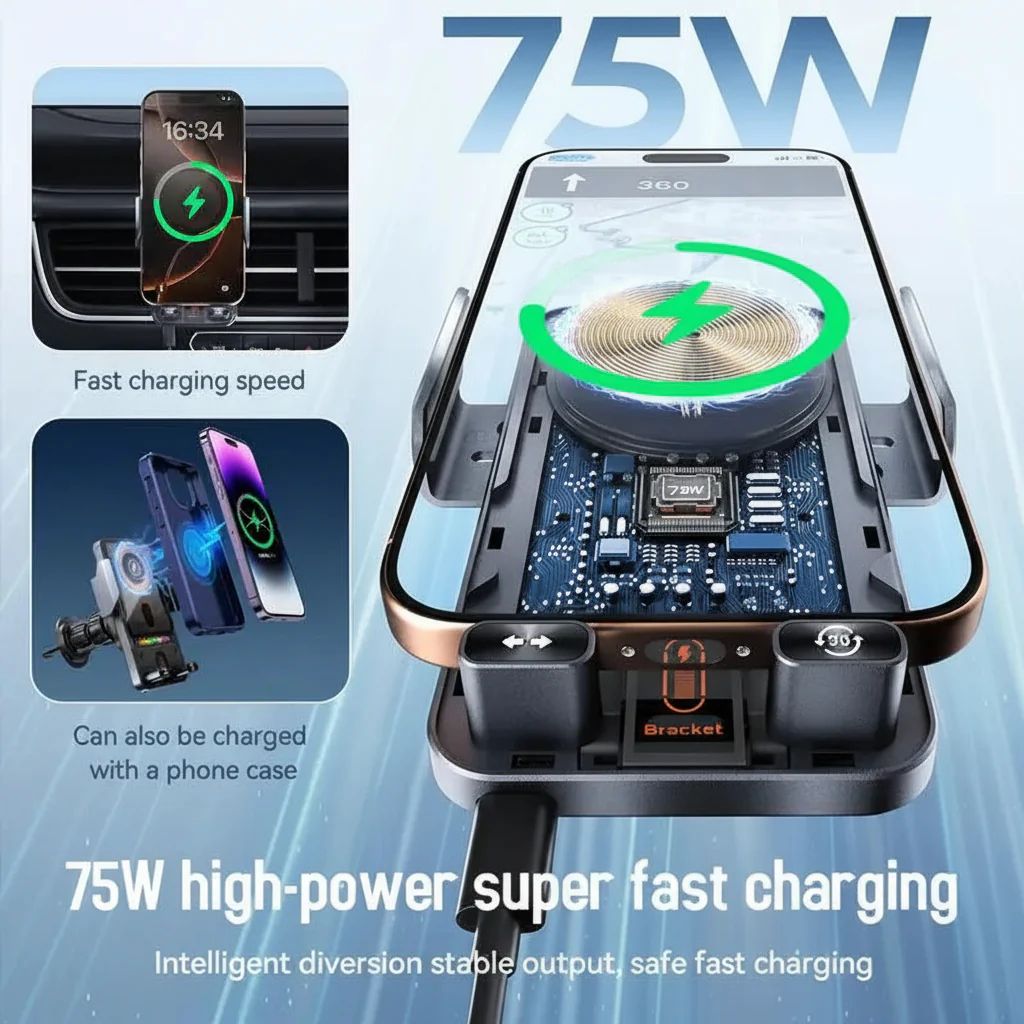 Phone Holder Wireless Charging Car Mount Auto Clamp Vent - Image 8