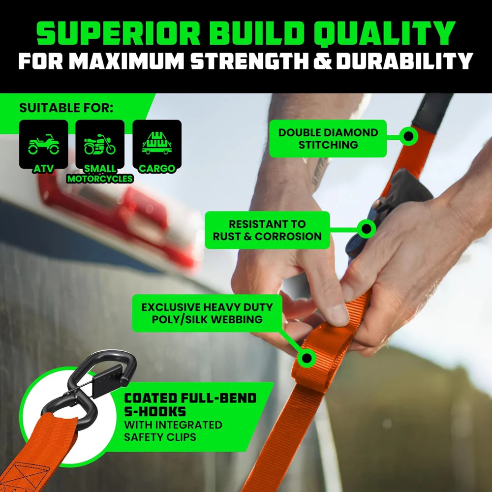 Ratchet Straps Cargo Retractable Tie Down Heavy Duty Hook Set - Image 20