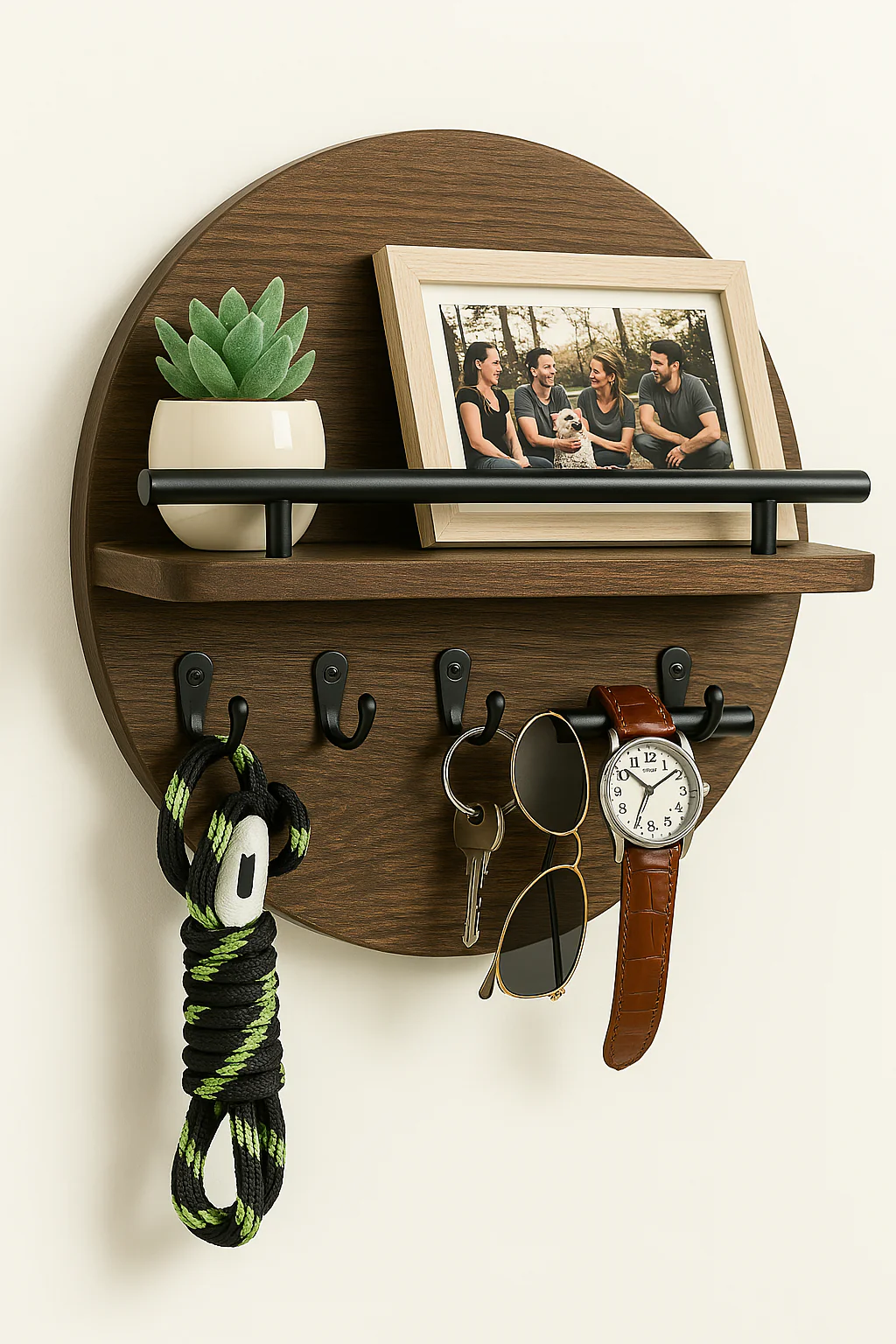 Round Wooden Key Holder | Stylish & Eco-Friendly Wall Organiser - Image 7
