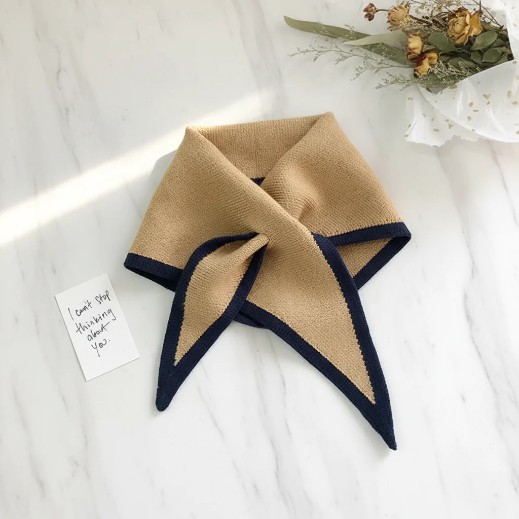 Scarf Retro Contrast Border Lightweight Soft Neck Wrap - Image 10