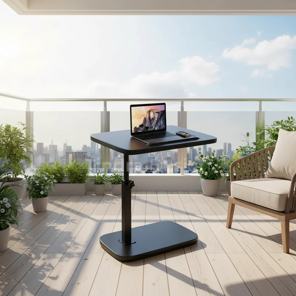 Side Table Adjustable C Shaped Walnut Laptop Sofa Table - Image 6