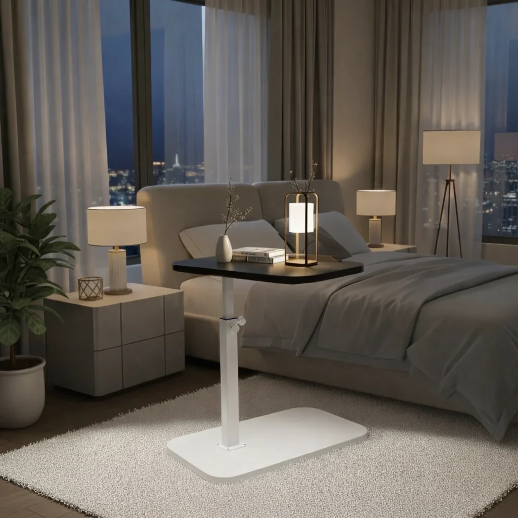 Side Table Adjustable C Shaped Walnut Laptop Sofa Table - Image 8