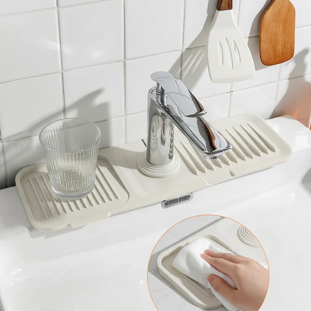 Sink Mat Silicone Faucet Drip Catcher Self Draining Design - Image 7