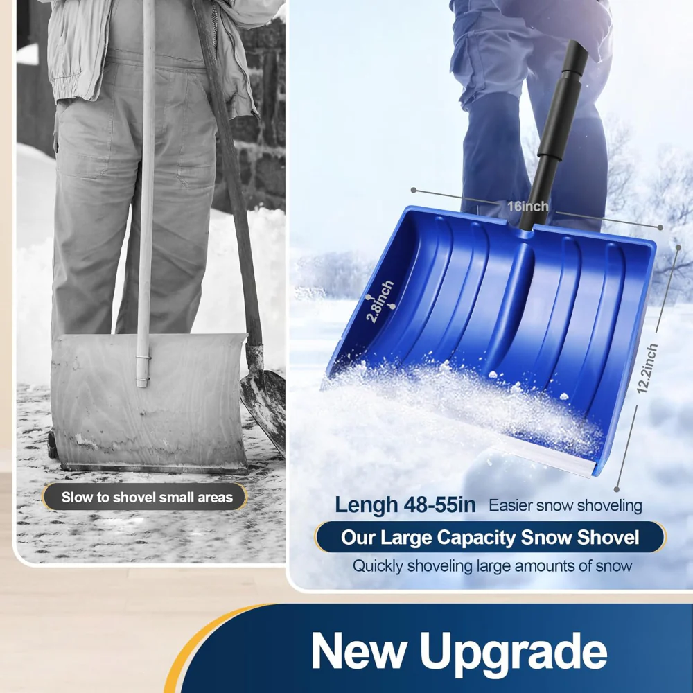 Snow Shovel Adjustable Handle Wide Blade Plastic Scoop Tool - Image 7