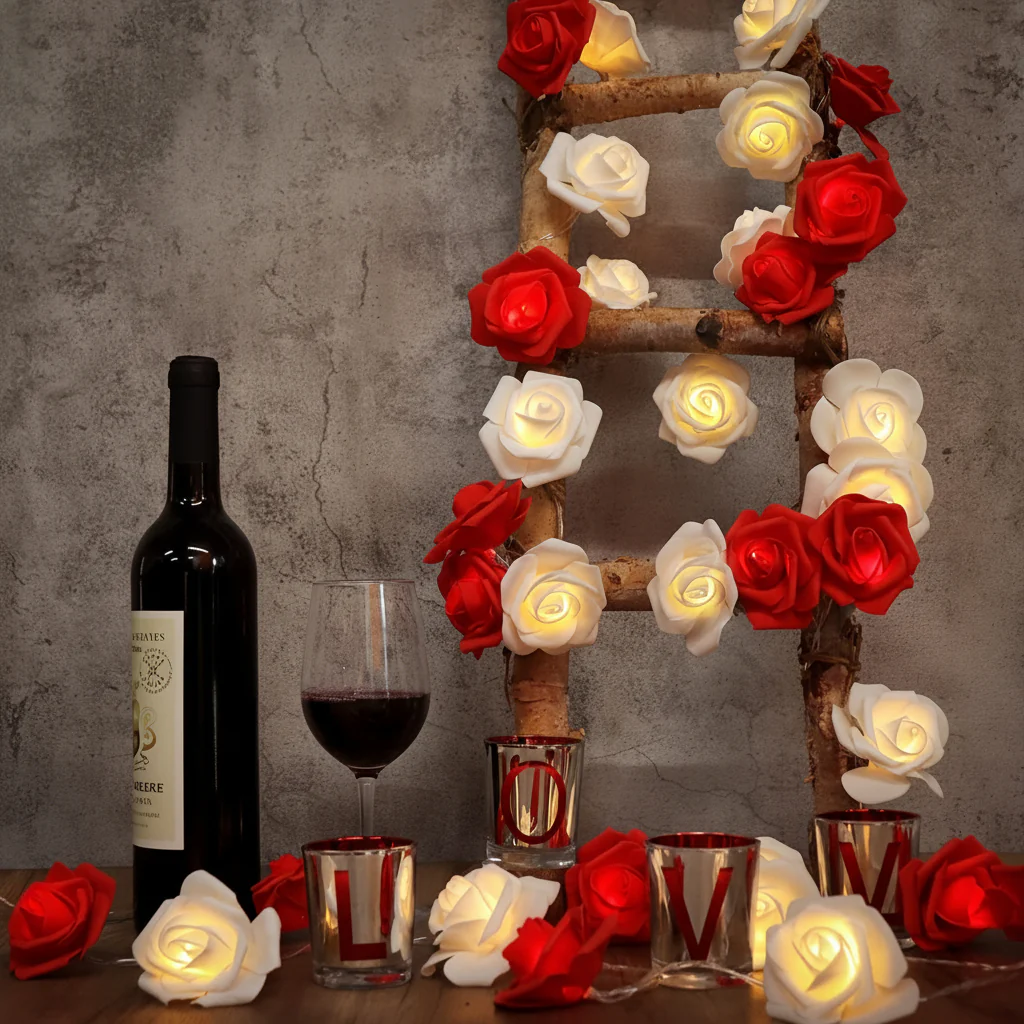 String Lights Rose Flower Battery Powered Romantic Decor - Image 3
