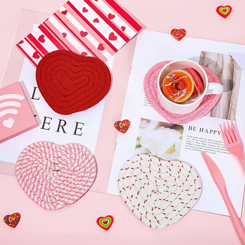 Table Coasters Heart Shaped Woven Polyester Heat Resistant Mats - Image 3