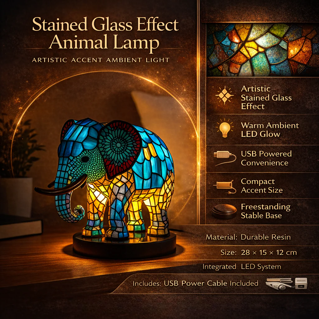 Table Lamp Animal Stained Glass Effect Accent Light - Image 3