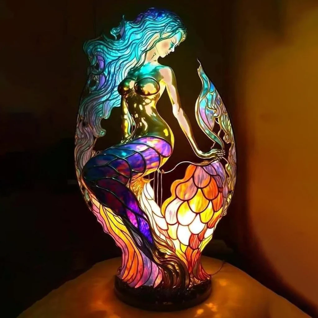 Table Lamp Animal Stained Glass Effect Accent Light - Image 6