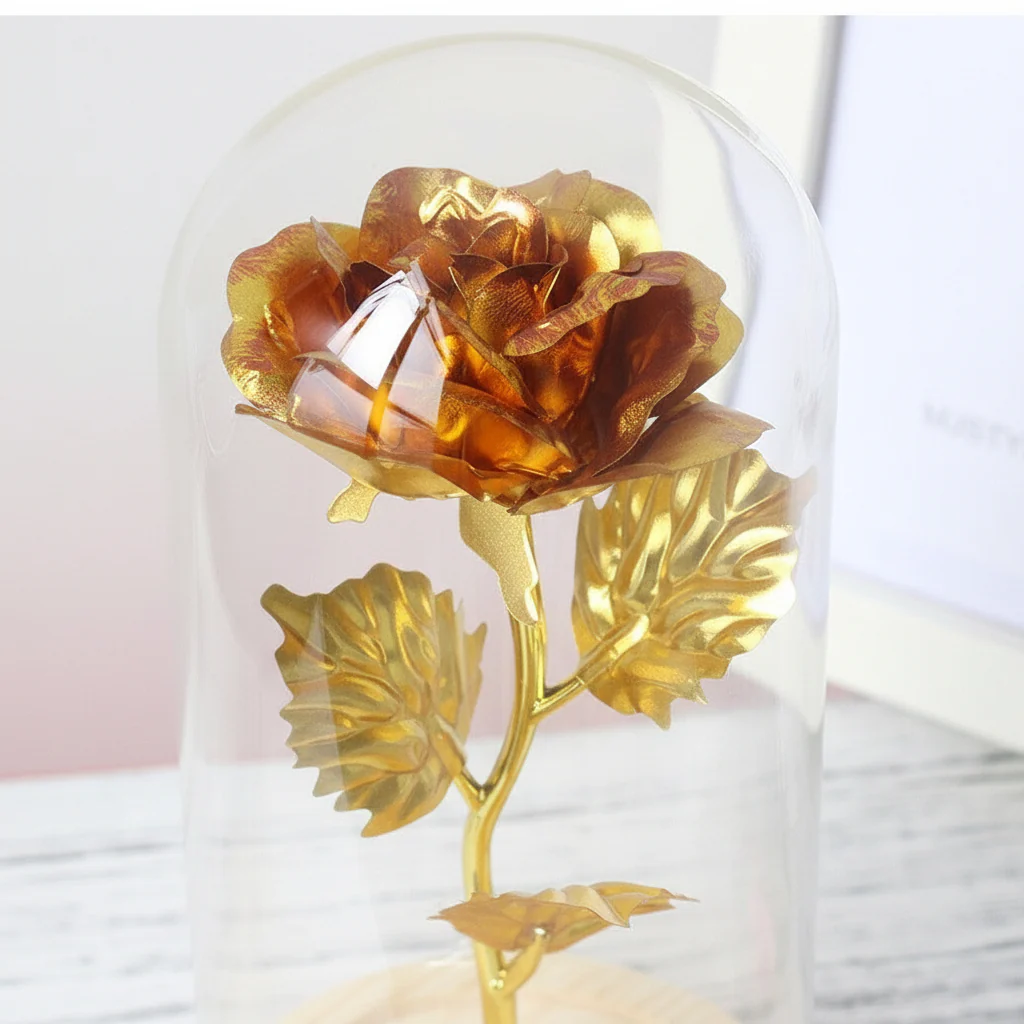 Table Lamp Glass Dome Rose Led Lights Wooden Base - Image 8
