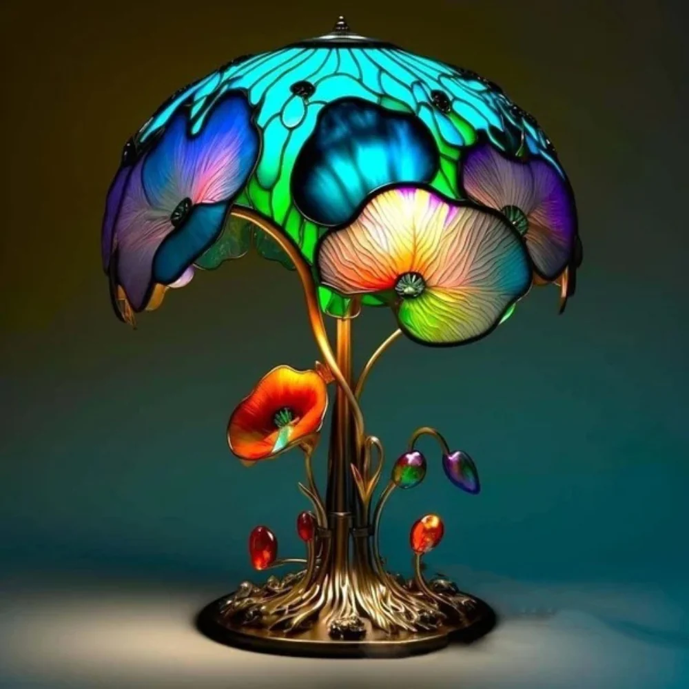 Table Lamp Glass Mushroom Style LED Ambient Resin Design Accent - Image 3