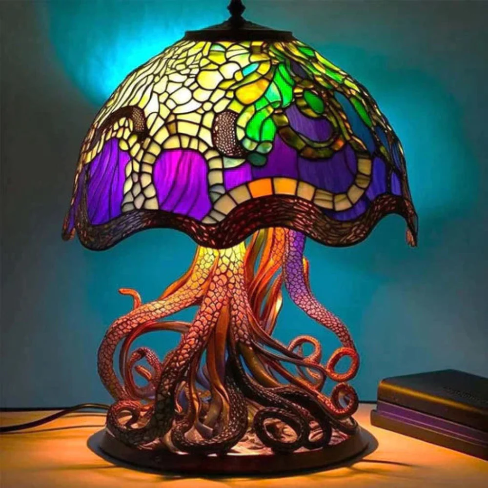 Table Lamp Glass Mushroom Style LED Ambient Resin Design Accent - Image 4