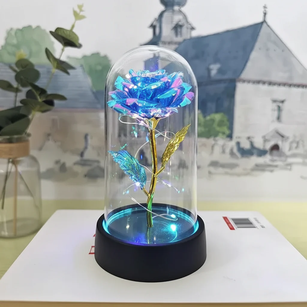 Table Lamp LED Rose Glass Dome Romantic Decorative Light - Image 2