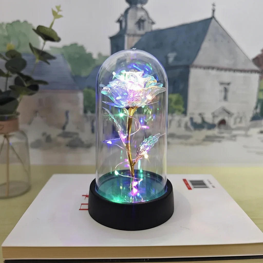 Table Lamp LED Rose Glass Dome Romantic Decorative Light - Image 4