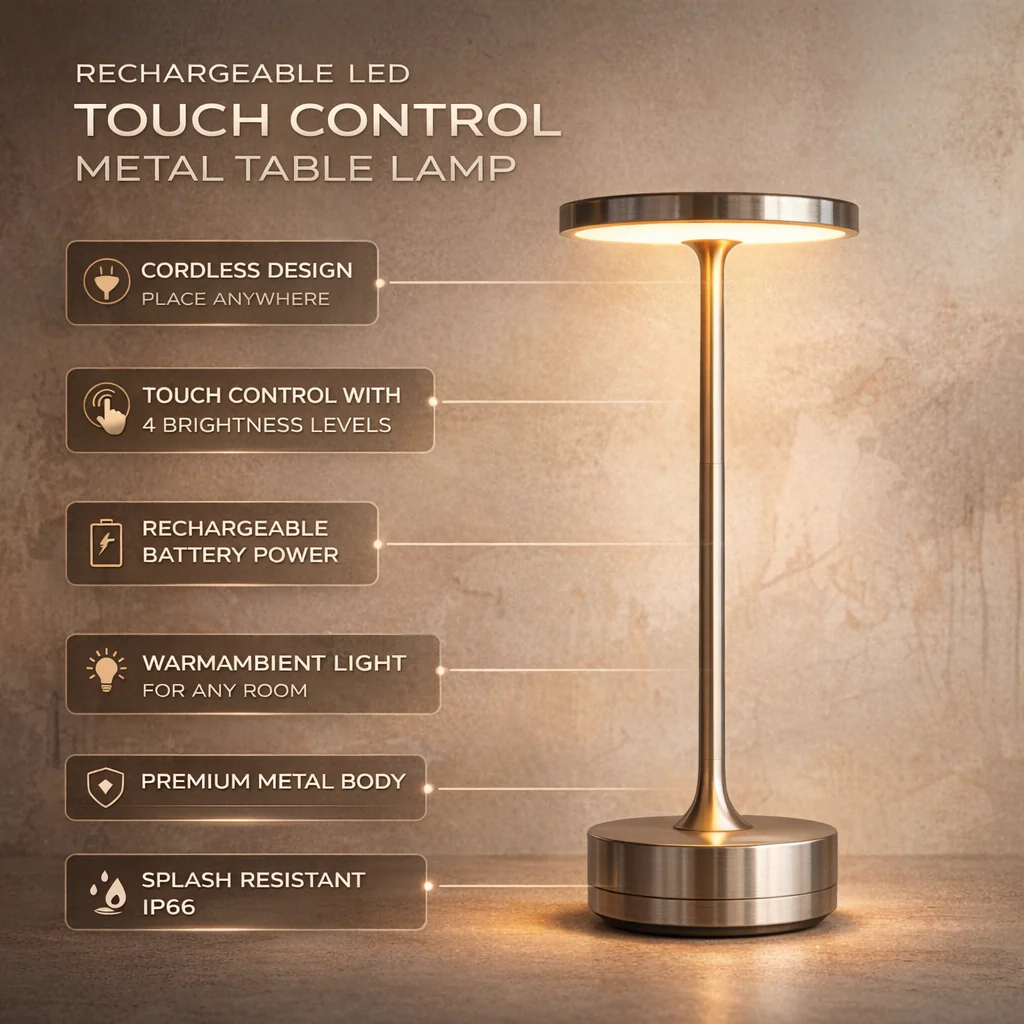 Table Lamp Rechargeable LED Touch Control Metal - Image 4