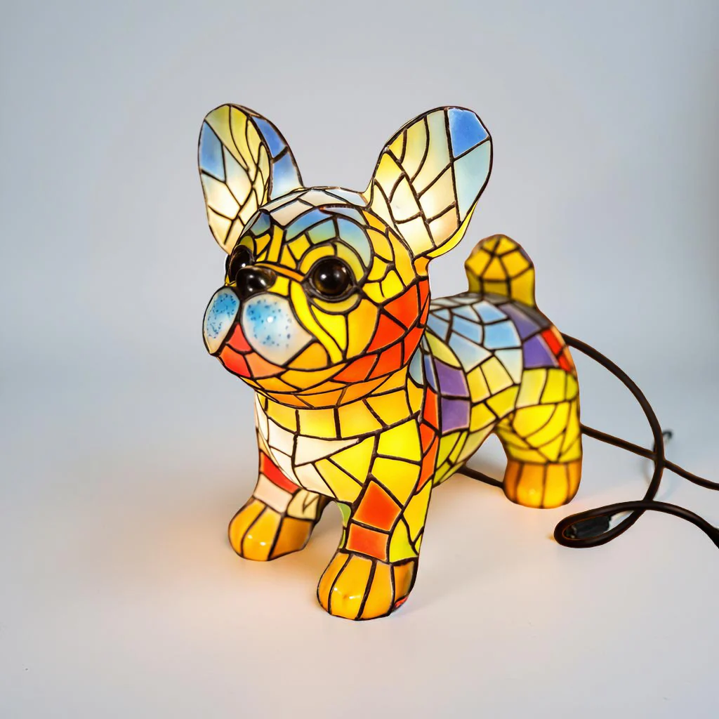 Table Lamp Stained Glass Dog Figurine Accent Light - Image 3