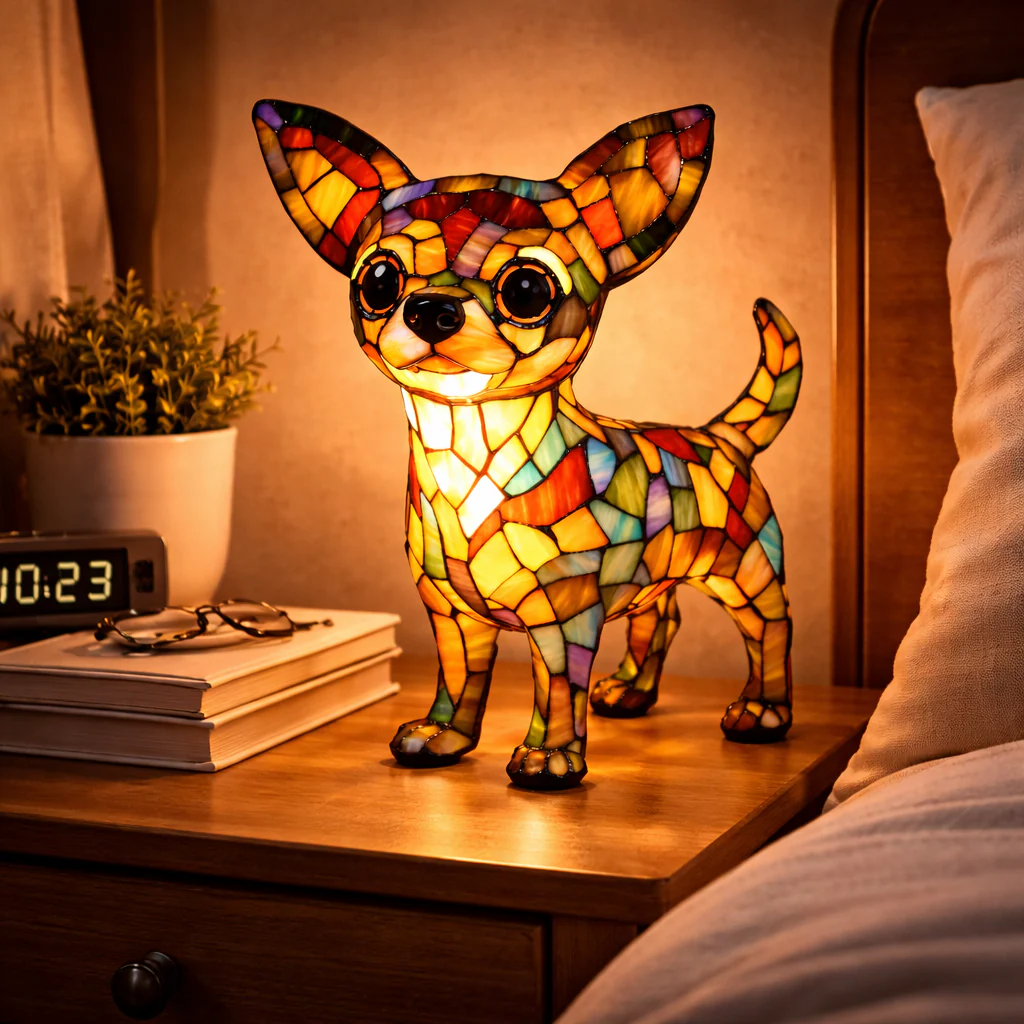 Table Lamp Stained Glass Dog LED Night Light Decorative Desk Lamp - Image 8