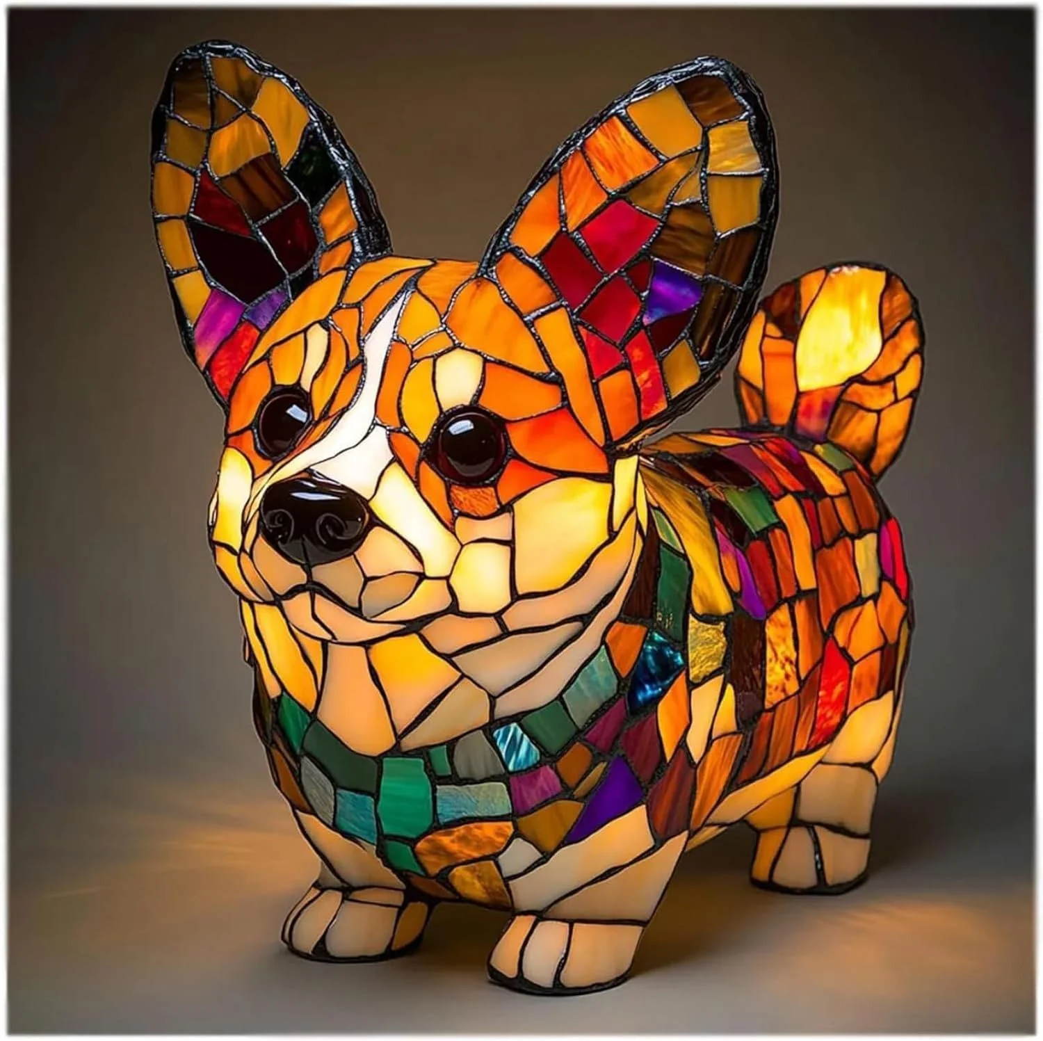 Table Lamp Stained Glass Dog LED Night Light Resin Decor - Image 10