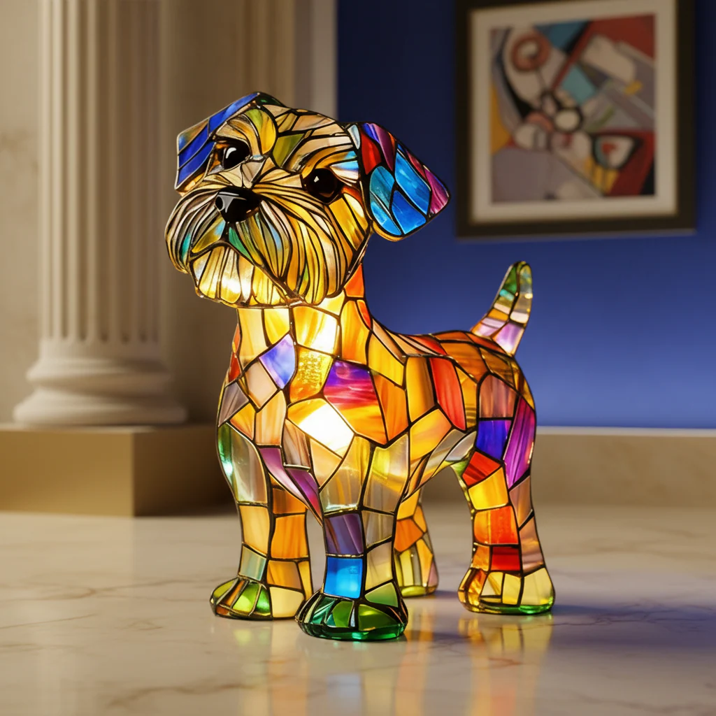 Table Lamp Stained Glass Dog LED Night Light Resin Decor - Image 6