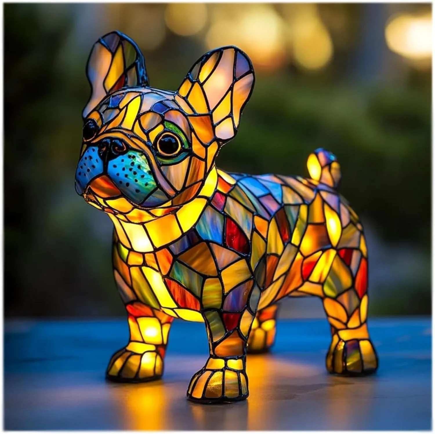 Table Lamp Stained Glass Dog LED Night Light Resin Decor - Image 8