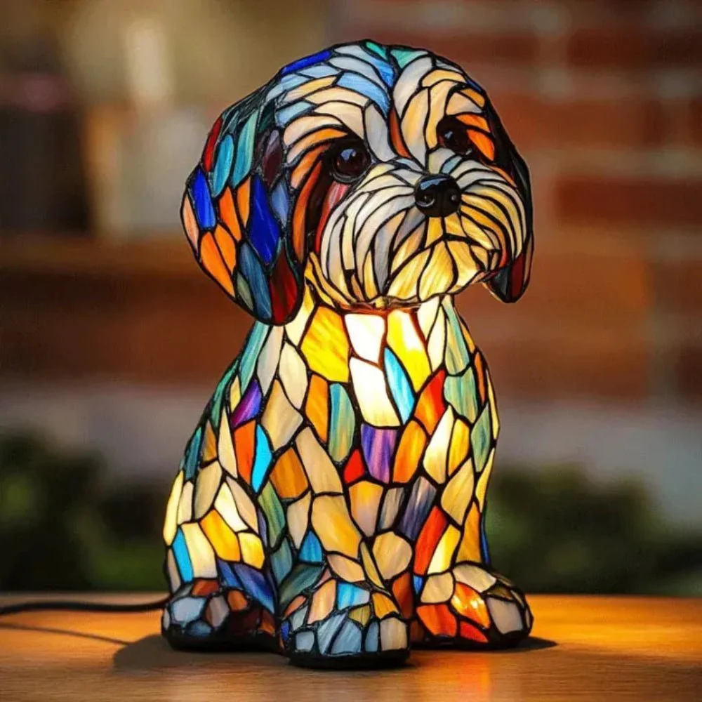 Table Lamp Stained Glass Dog Mosaic Animal Light Bedroom - Image 7