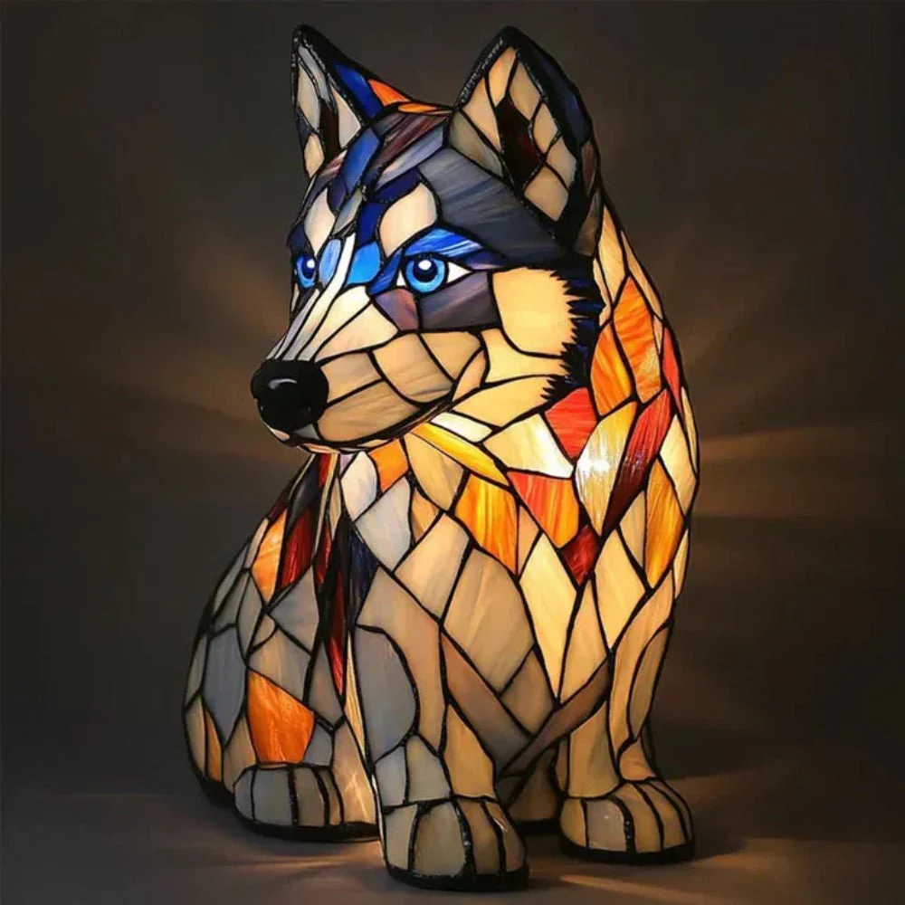 Table Lamp Stained Glass Dog Mosaic Style Animal Light - Image 10