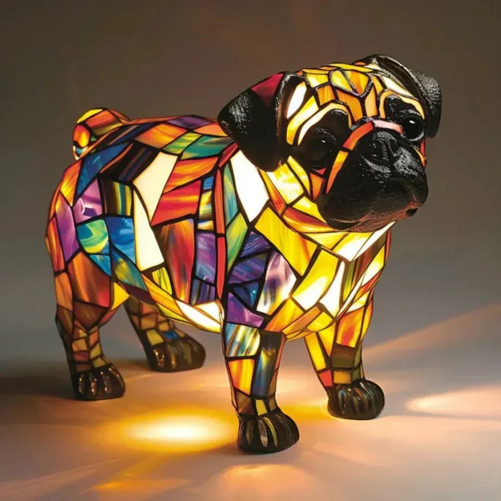 Table Lamp Stained Glass Dog Mosaic Style Animal Light - Image 11