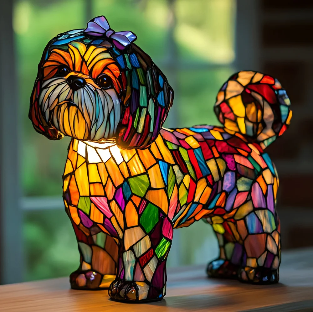 Table Lamp Stained Glass Dog Style Animal Decor Light - Image 12