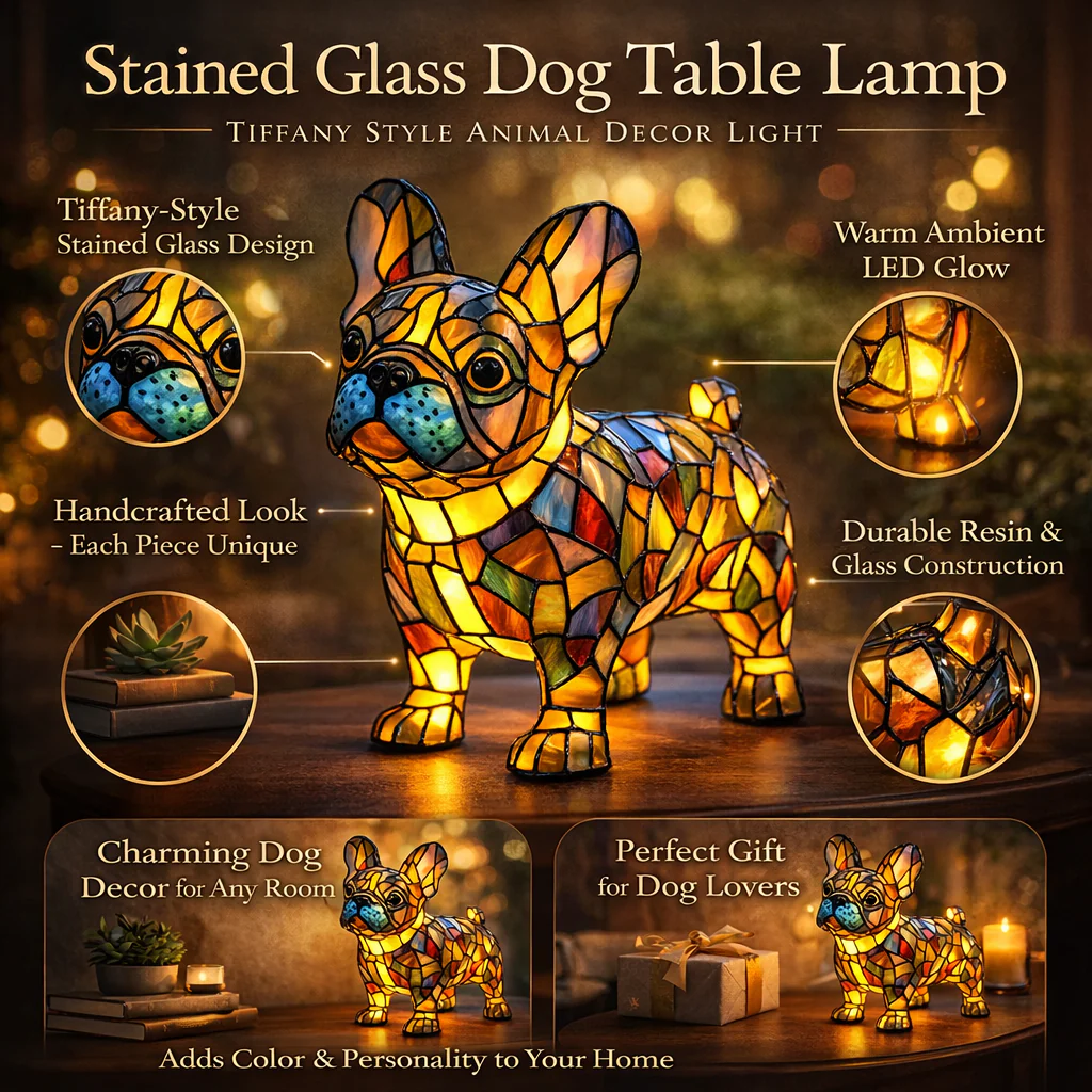 Table Lamp Stained Glass Dog Style Animal Decor Light - Image 4
