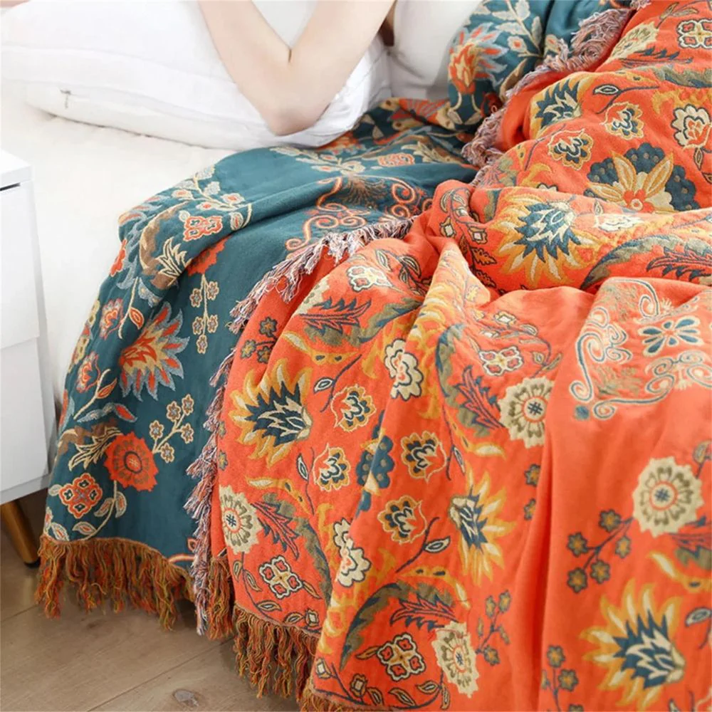 Throw Blanket Reversible Cotton Gauze Floral Sofa Bed Cover - Image 2