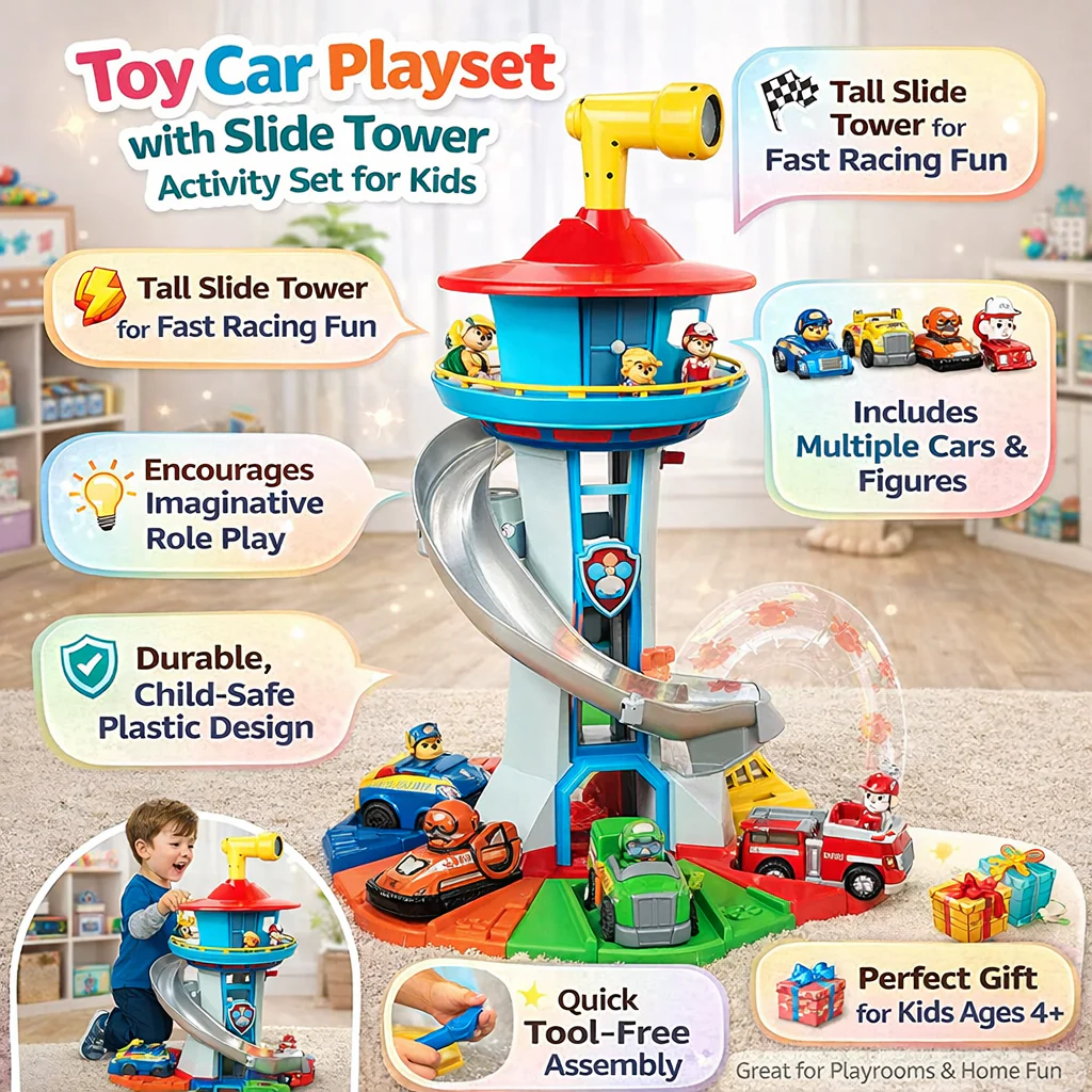 Toy Car Playset Kids Slide Tower Activity Set - Image 4
