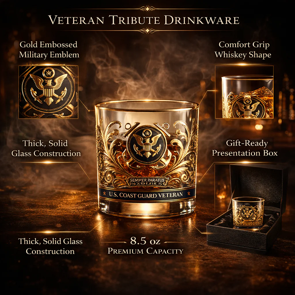 Whiskey Glass Military Veteran Gold Embossed Display Drinkware - Image 6