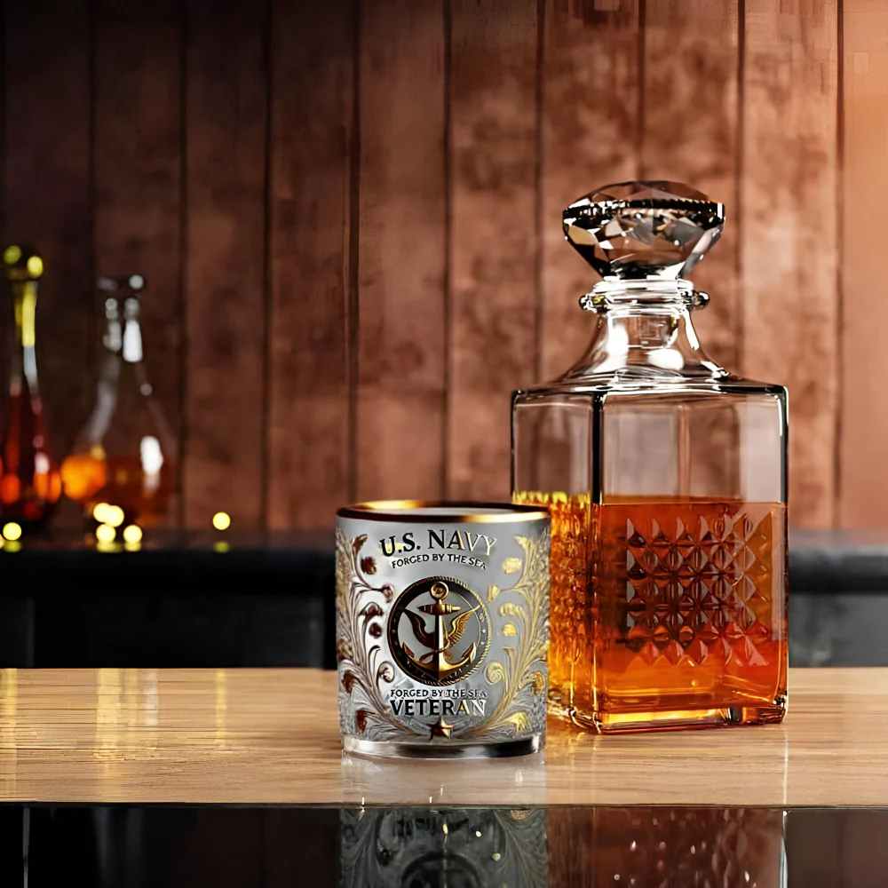 Whiskey Glass Military Veteran Gold Embossed Display Drinkware - Image 8