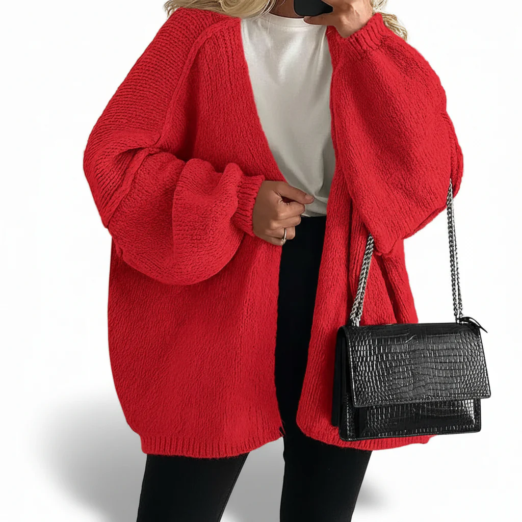 Women Cardigan Oversized Open Front Lantern Sleeve Sweater - Image 4