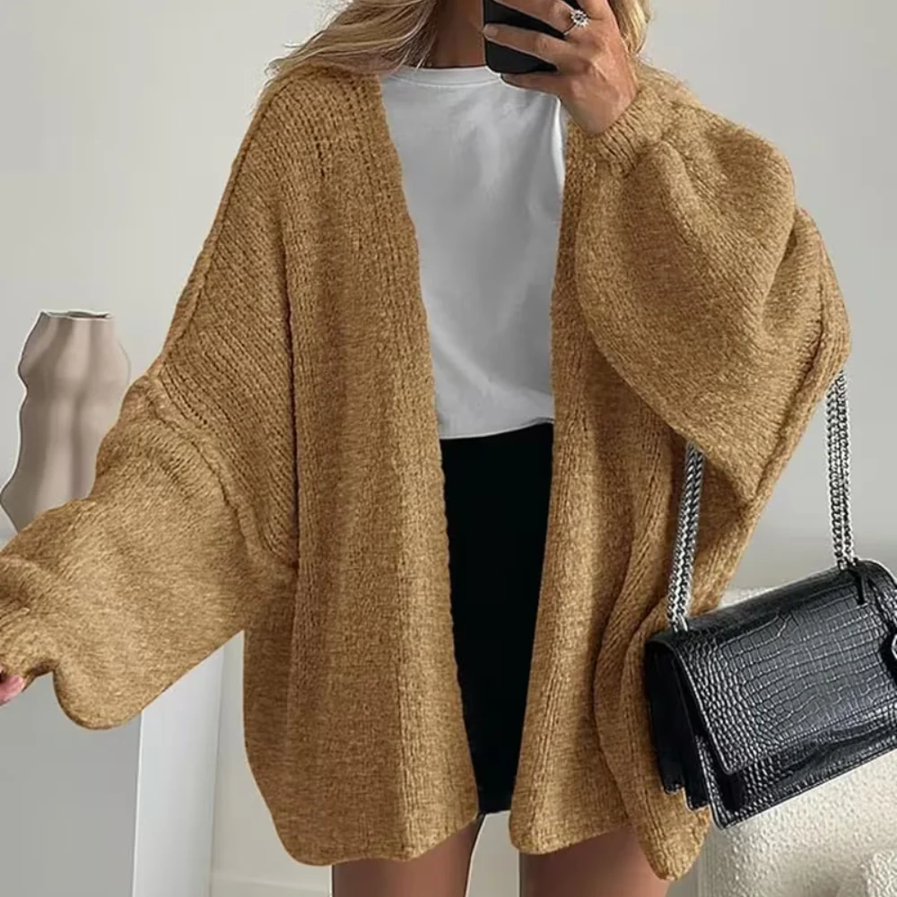 Women Cardigan Oversized Open Front Lantern Sleeve Sweater - Image 6