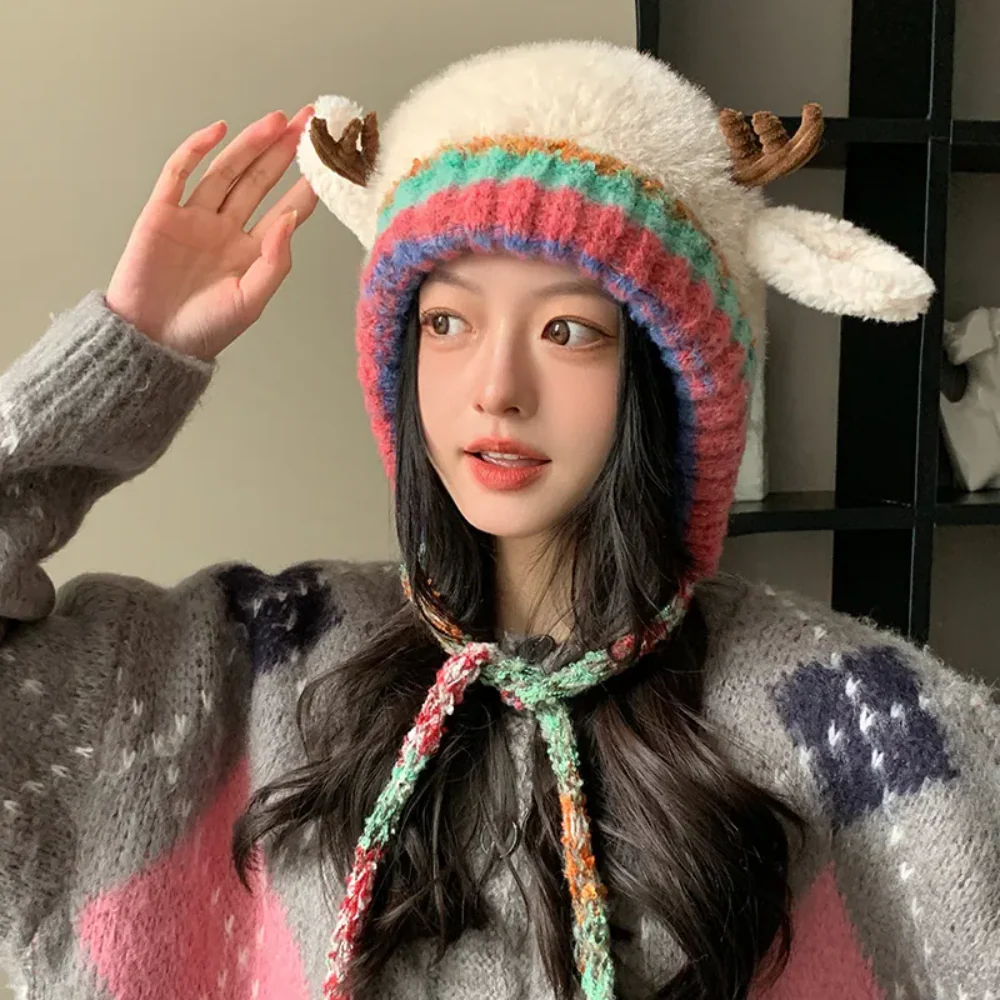 Women Knit Reindeer Animal Ear Flap Winter Hat Beanie - Image 6