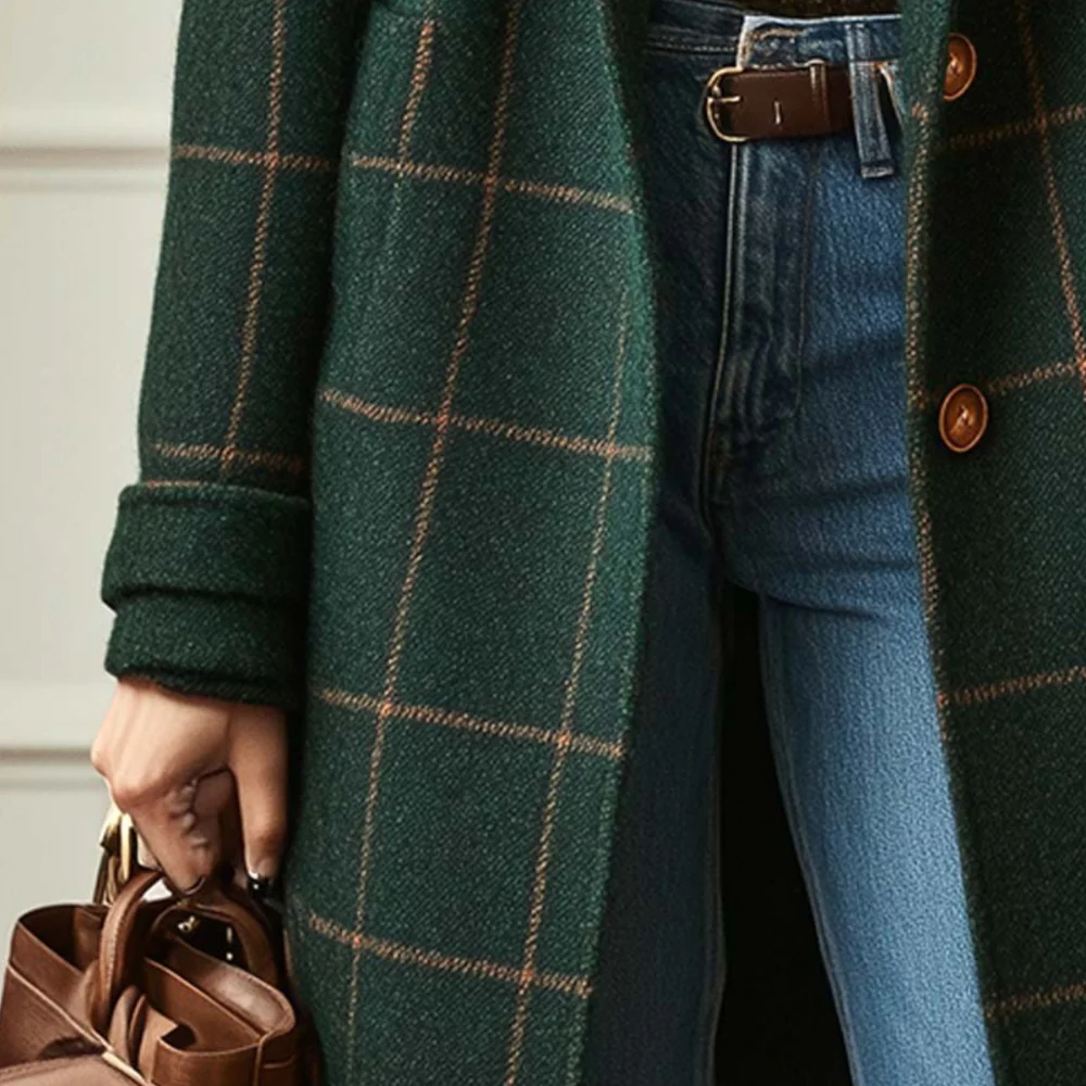Women’s Coat Plaid Long Winter Outerwear - Image 7
